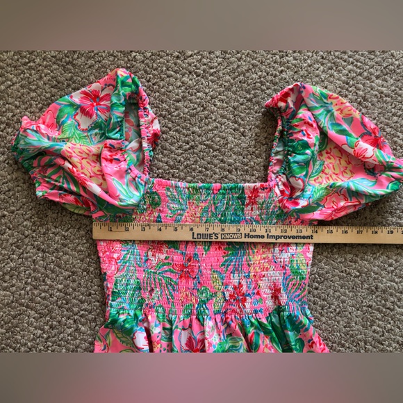 Lilly Pulitzer NWT Smocked Midi short sleeves dress pink green size M - Picture 4 of 9